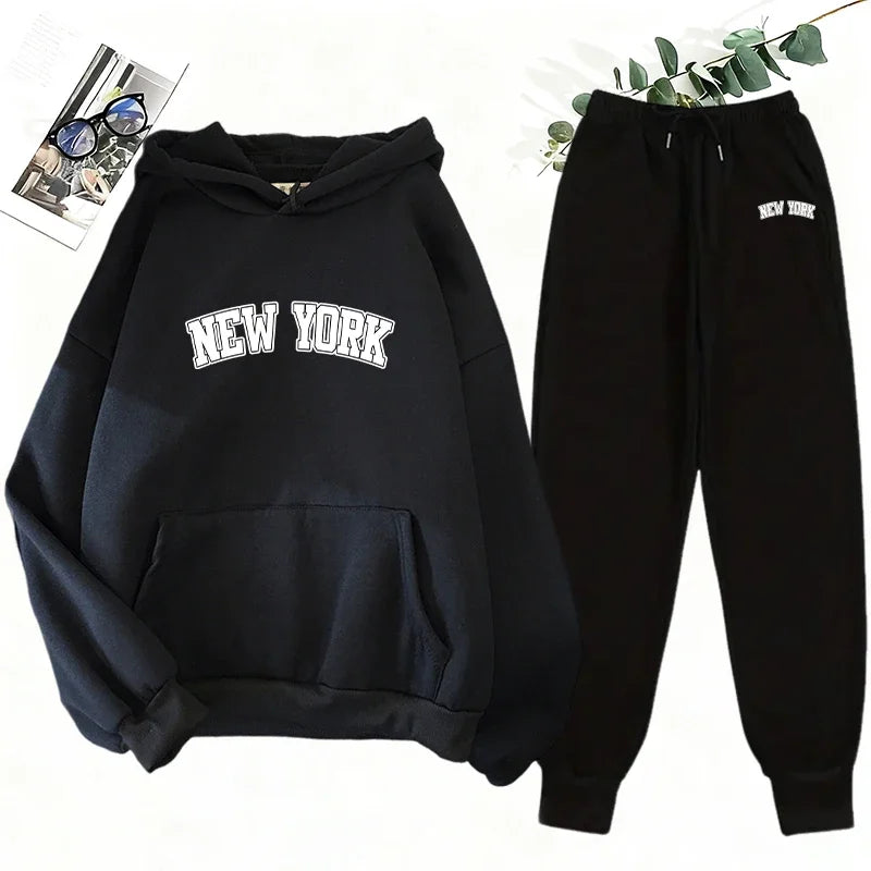 Women's Printed Hoodie Sweatshirt Jogger Pants Set