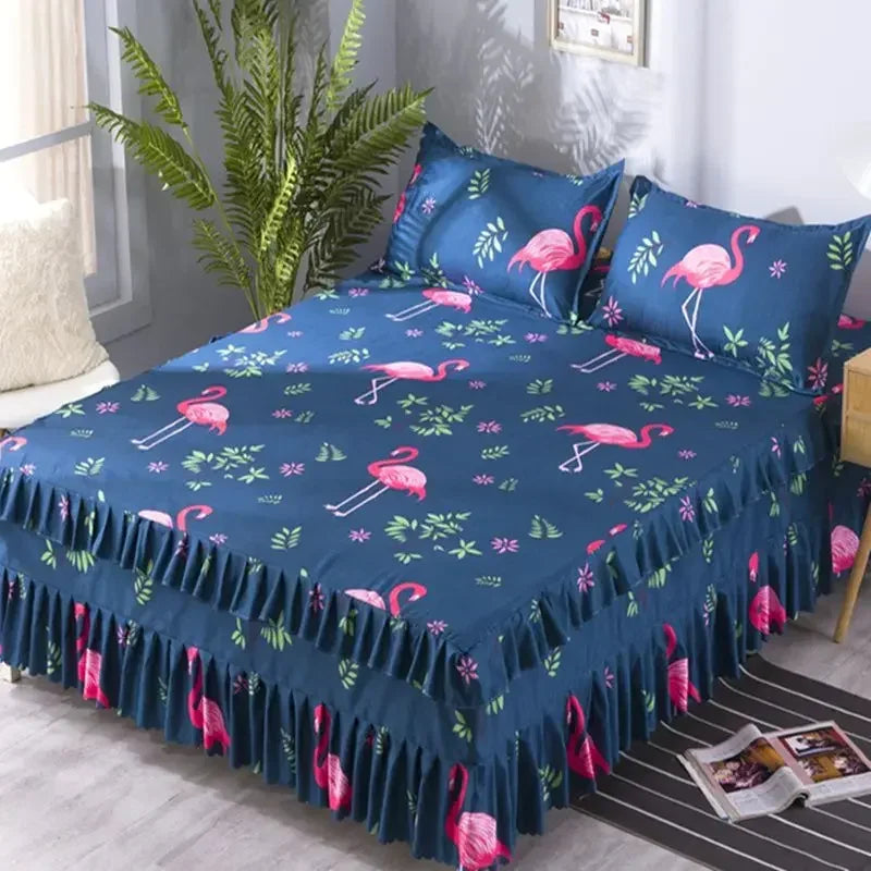 Lace Skirt Bed Sheet and Fitted Bedspread Set