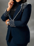 Women's Beaded Blazer Straight Pants Suit
