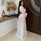 Women's Sexy Hollow Out Bodysuit and Long Skirt Two Piece Set