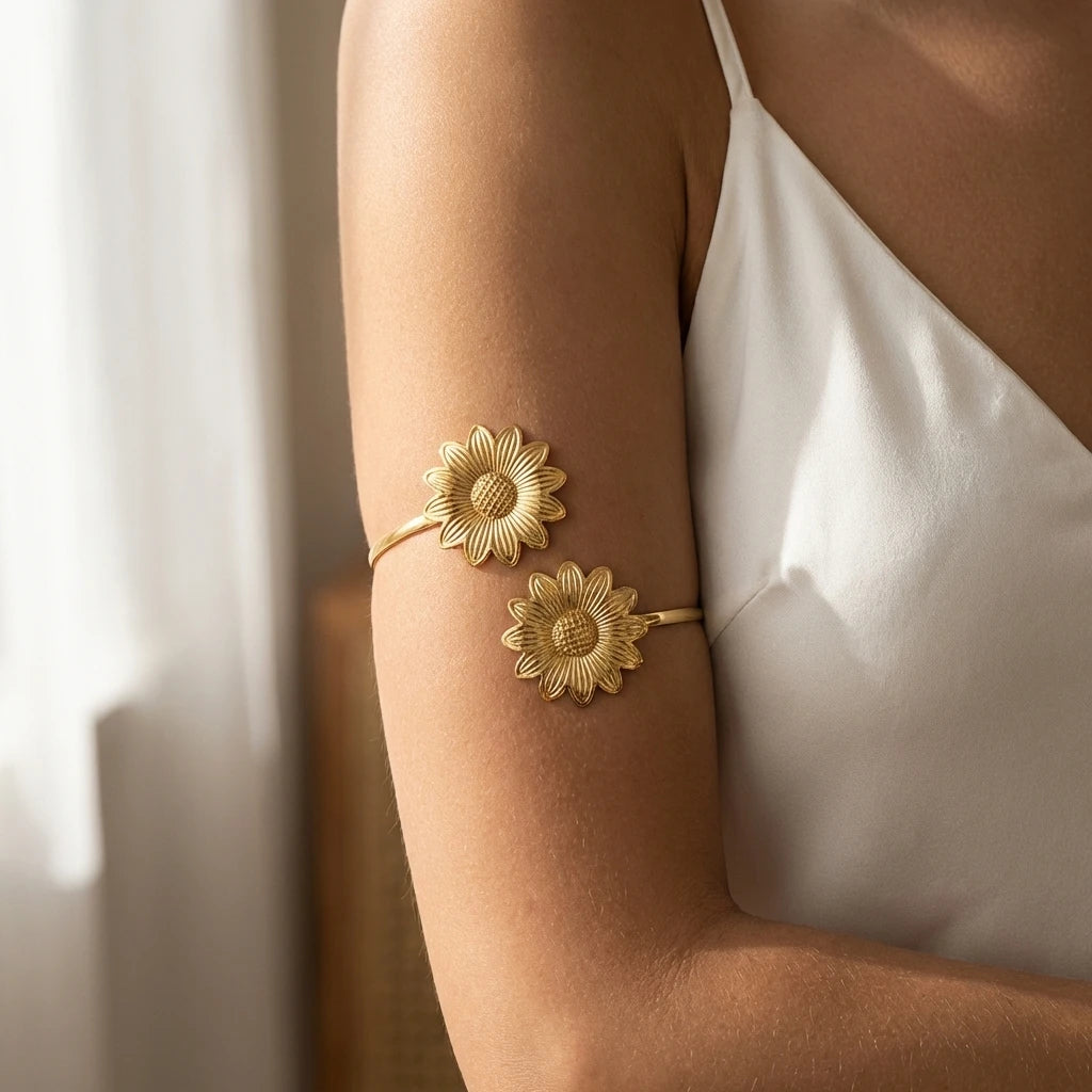 Women's Vintage Leaf Geometric Waves Upper Arm Cuff Bracelet