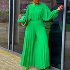 Women's Pleated Batwing Sleeve Wide Leg Pants Set