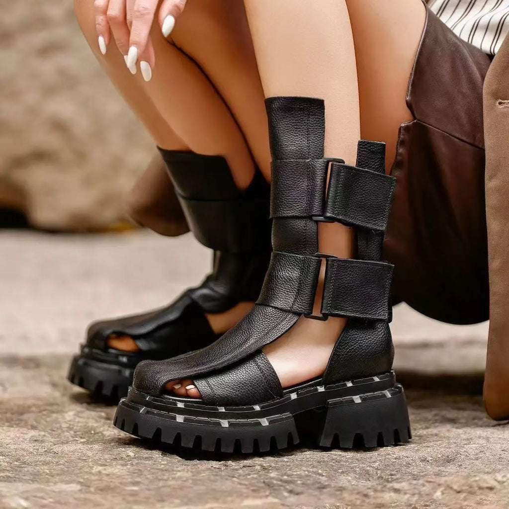 Women's Retro High-Top Platform Sandals Hook & Loop Casual Shoes