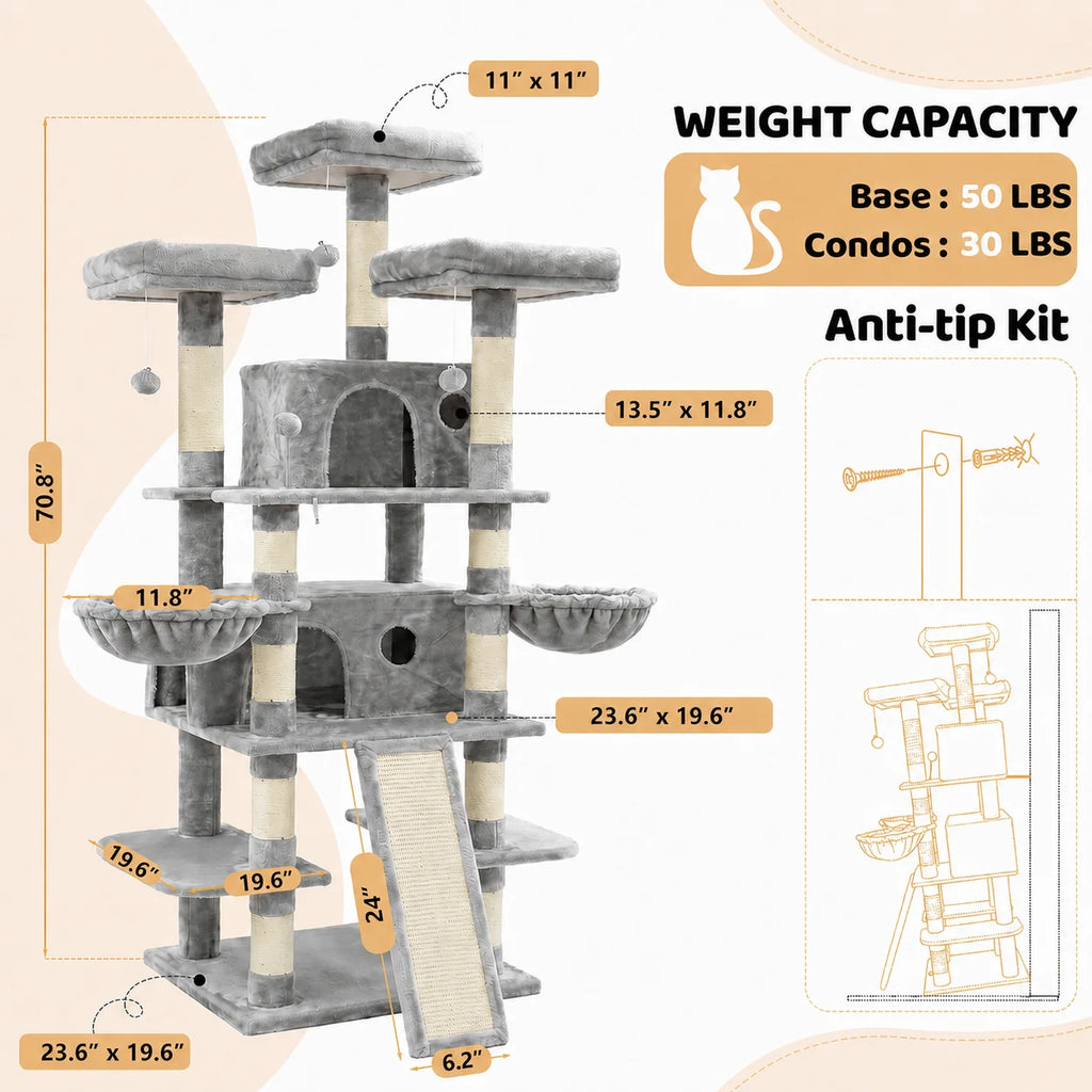 68-Inch Multi Level Indoor Cat Tree Tower