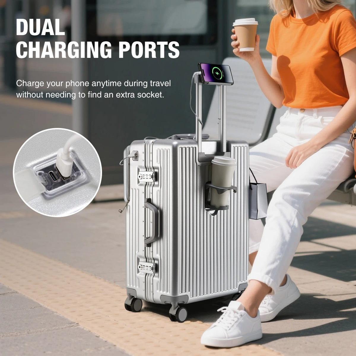 Unisex Aluminum Frame Hard Shell Spinner Travel Suitcase AWN-2313