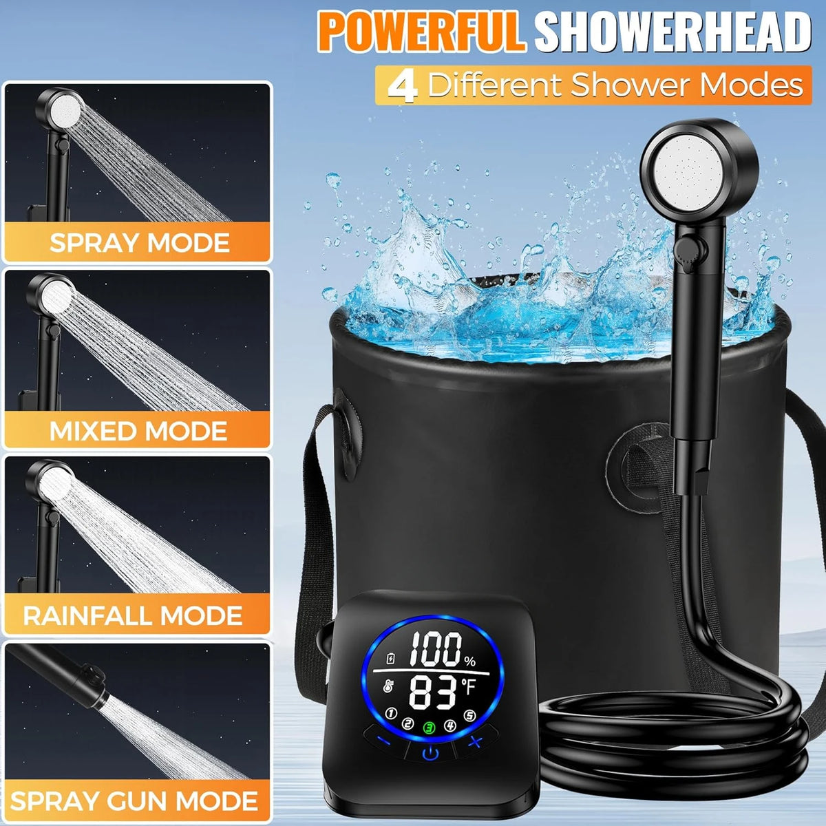 Portable Camping Shower with Rechargeable 8000mAh Pump