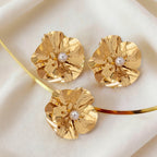 Women's Fashion Elegant Flower Inlaid Pearl Necklace and Earrings Set