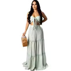 Women Strapless Crop Top and Ruffled Maxi Skirt Two-Piece Bohemian Set