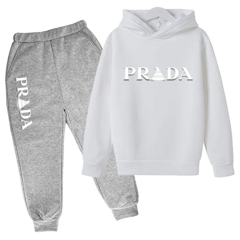 Kids' Pattern Hooded Sweatshirt Pants Two-Piece Set