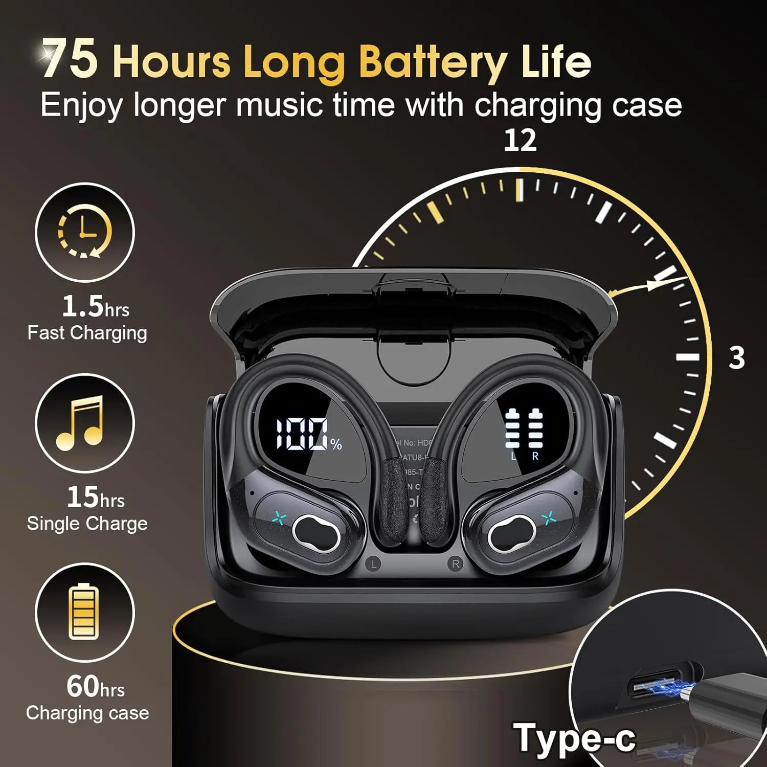 TWS Wireless Bluetooth 5.4 In Ear Earbuds LED Display HD65