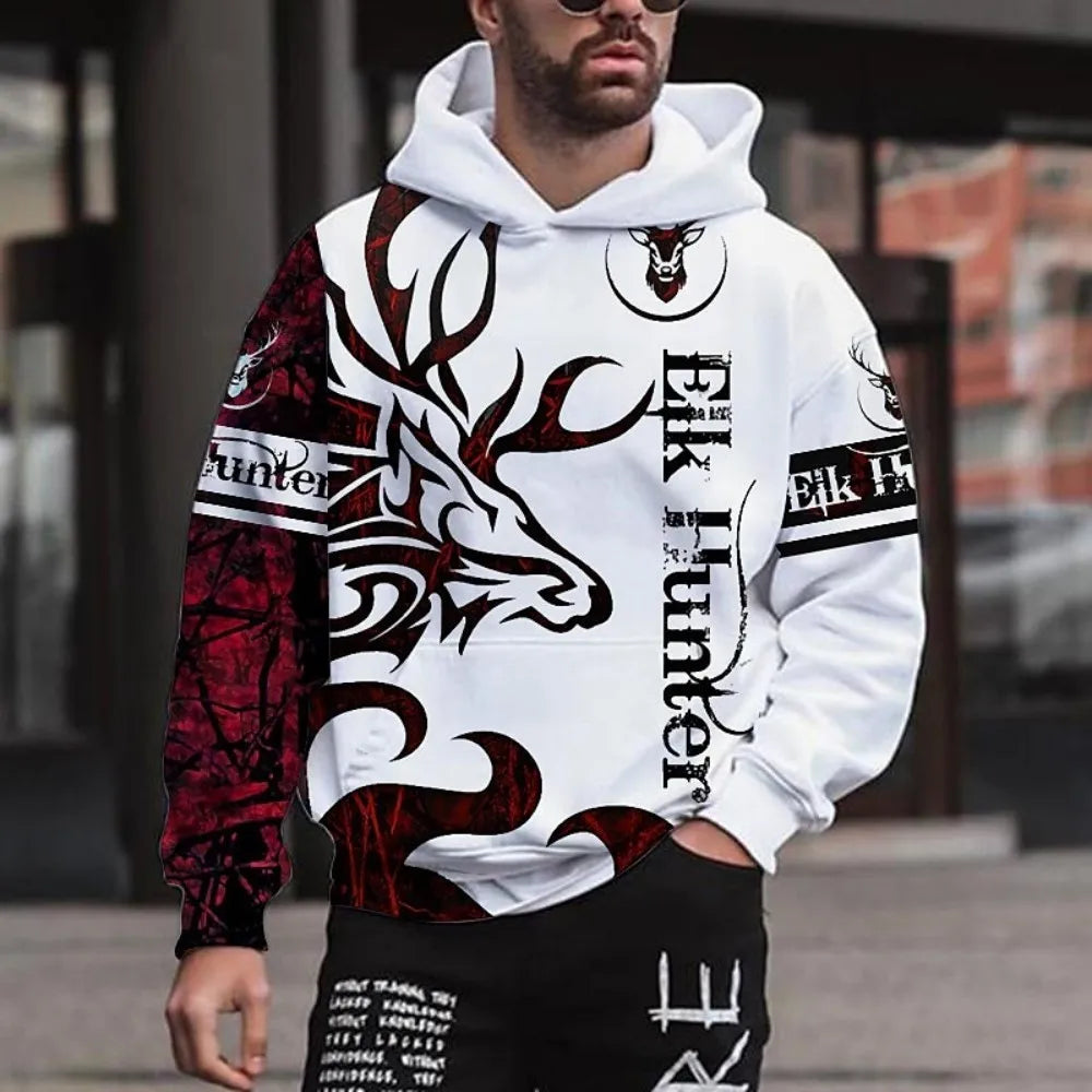 Men's Casual Animal Print Pullover Hooded Sweatshirt