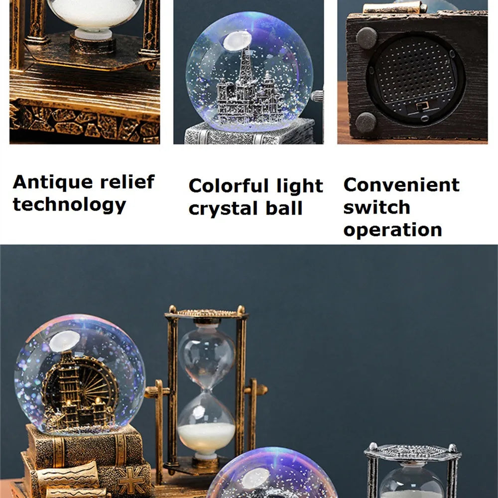Vintage Luminous Snow Globe and Retro Hourglass Ornament