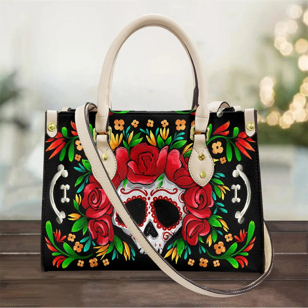 Women's Skull Pattern Faux Leather Shoulder Tote Bag