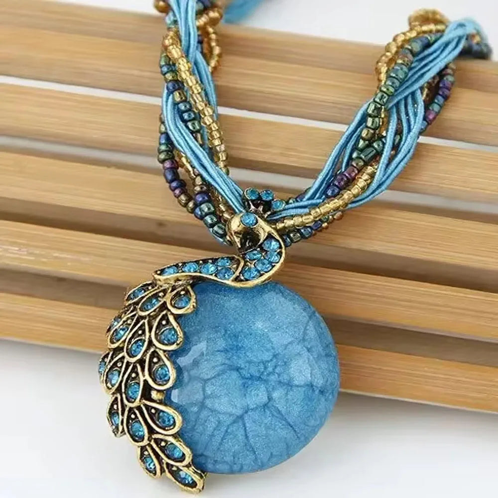 Vintage Peacock Metal Tassel Pendant Necklace and Sweater Chain