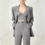 Women's Single Button Tailored Blazer and Pants Suit Set