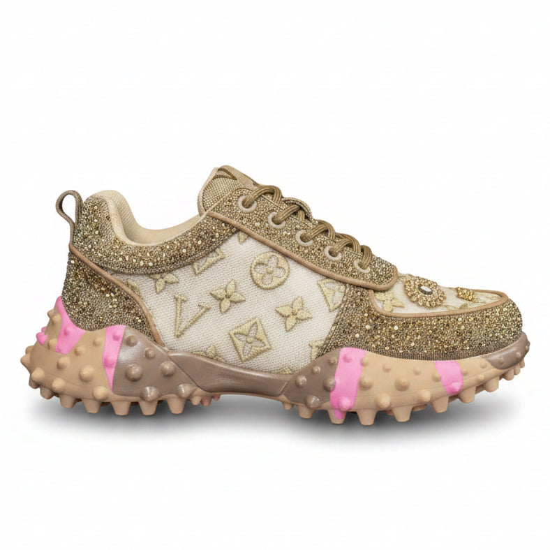 Women's Rhinestone Platform Sneakers Lace-Up Casual Skateboard Shoes