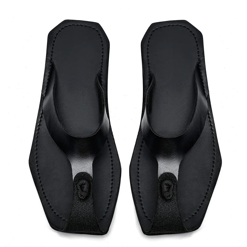 Men's Genuine Leather Summer Flip Flop Slides