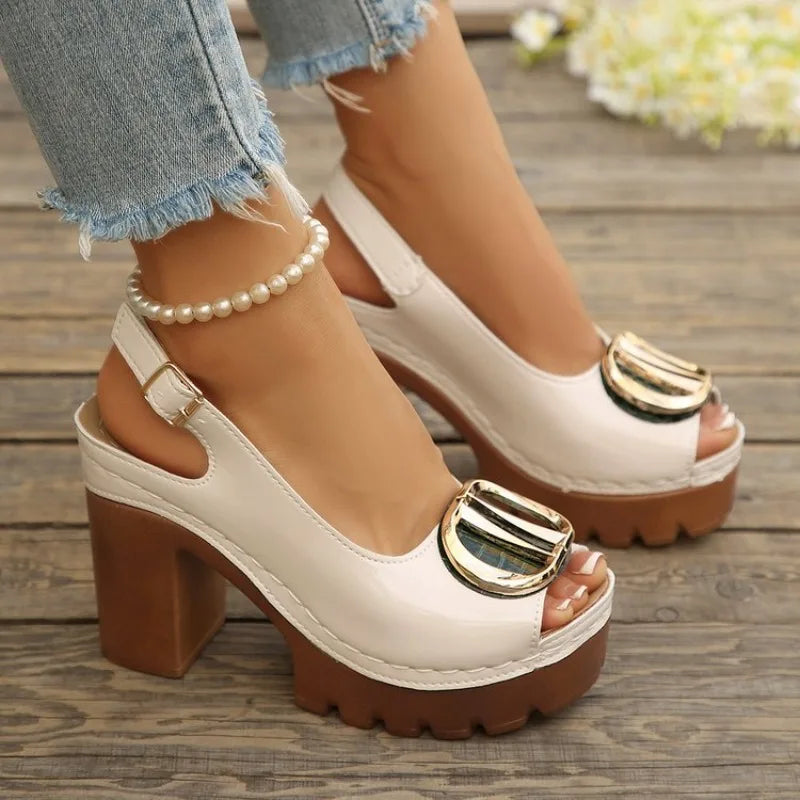 Women's High-Heel Gladiator Sandals Metal Detail Fish Mouth Casual