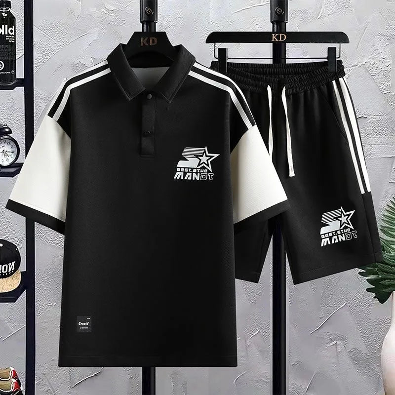 Men's Casual Printed Short Sleeve T-Shirt and Shorts Two Piece Set