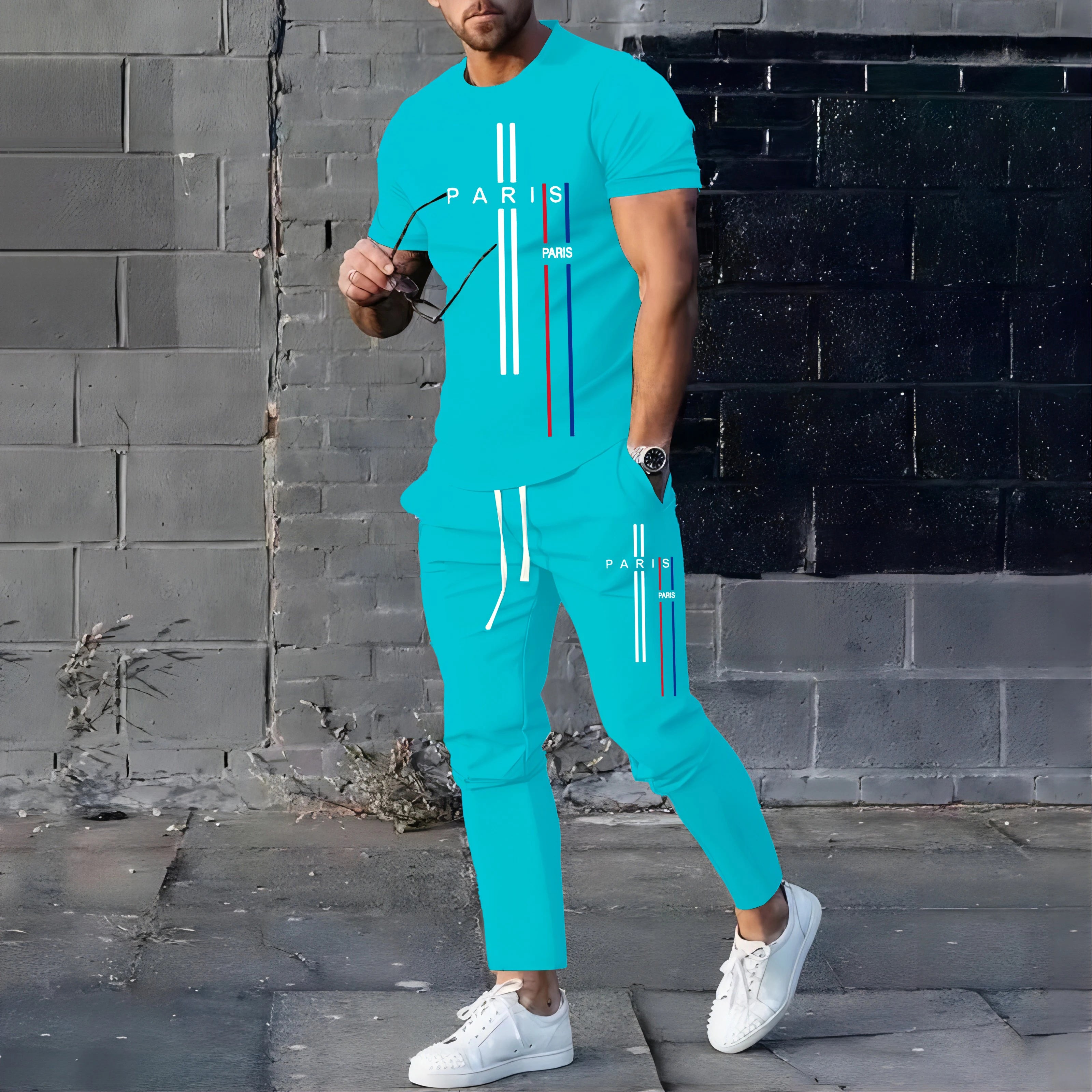Men's Casual Summer T-Shirt and Pants Suit Set