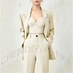 Women's Single Button Tailored Blazer and Pants Suit Set