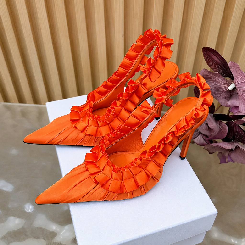 Women's Pleated Lace Pointed Toe High Heel Sandals