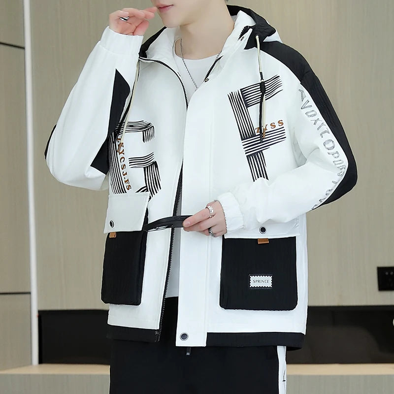 Men's Casual Hooded Windbreaker Cargo Jacket
