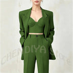 Women's Single Button Tailored Blazer and Pants Suit Set