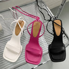 Women's Square Toe Lace Up High Heel Sandals