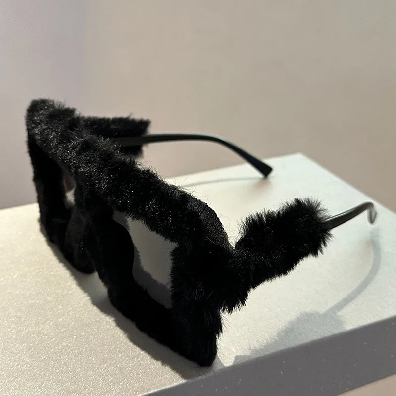 Women's Oversized Fluffy Plush Square Y2K Novelty Sunglasses