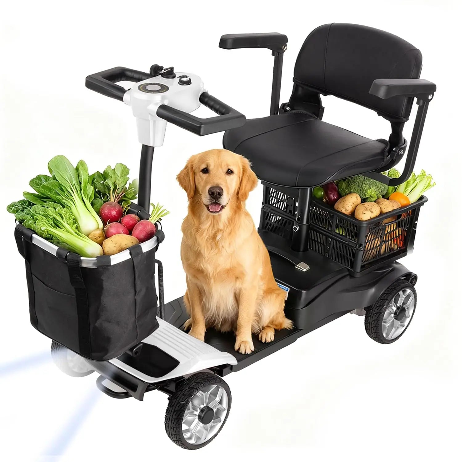 4 Wheel Folding Electric Mobility Scooter with Dual Baskets