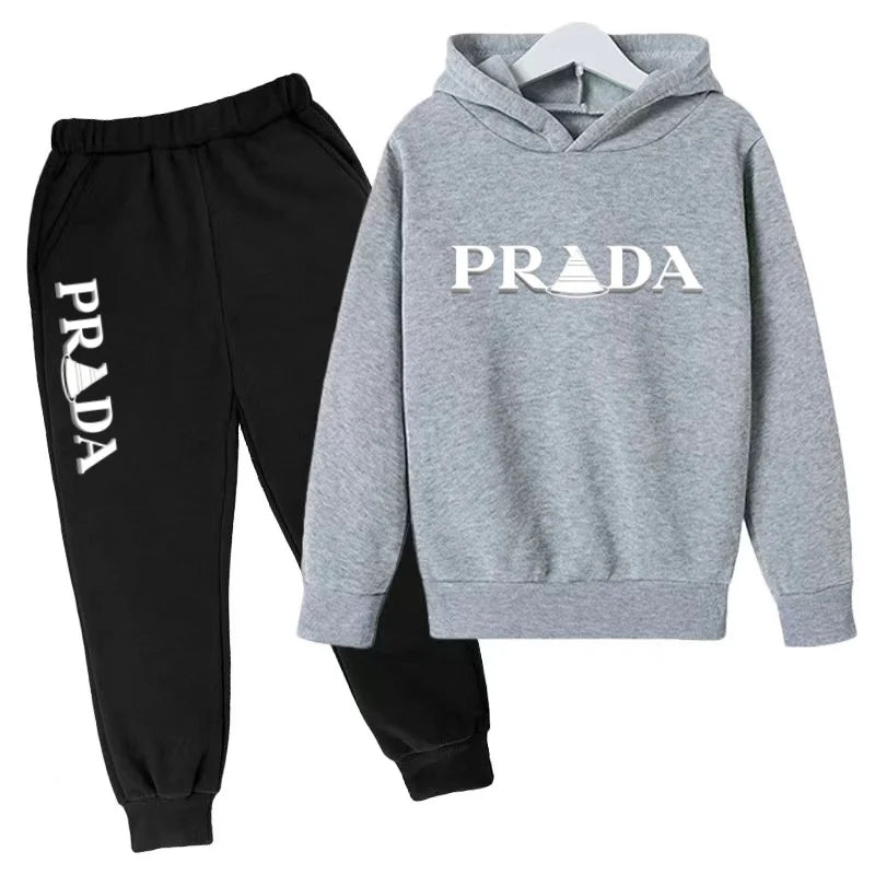 Kids' Pattern Hooded Sweatshirt Pants Two-Piece Set