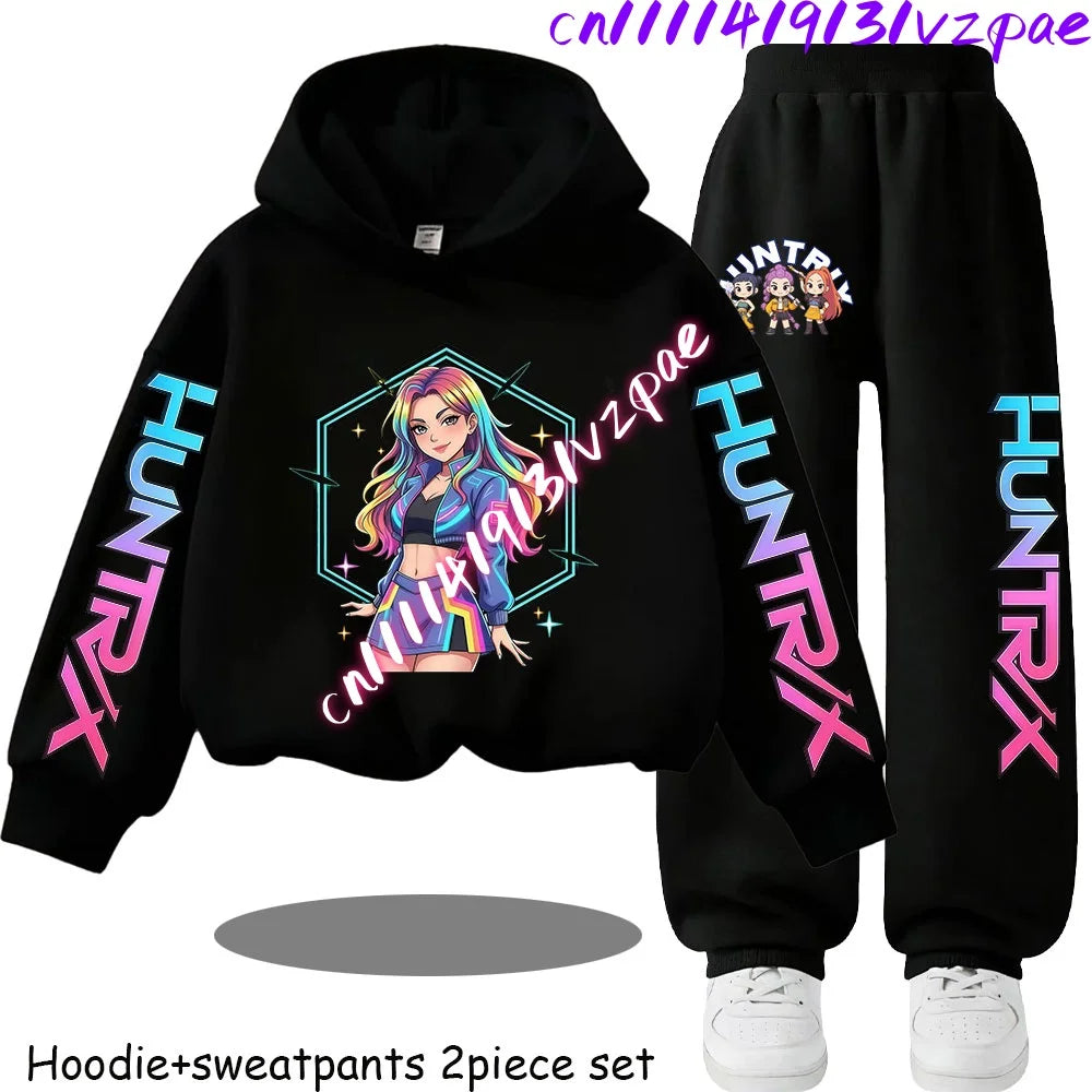 Girls' Print Hoodie Pants Two-Piece Set