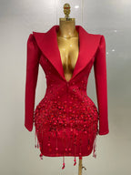 Women's Sexy Sparkly Crystal Pearls Mini Dress