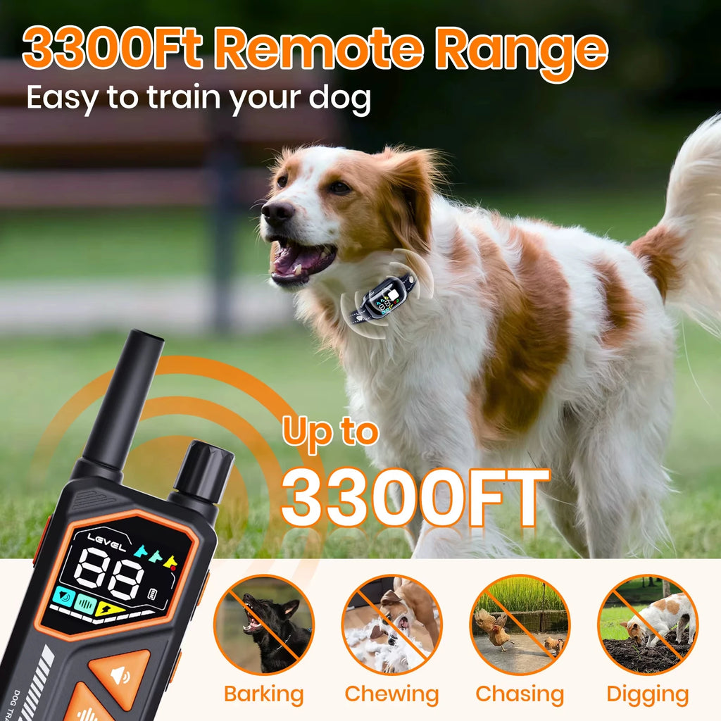 AI Electric Dog Training Collar 3300ft Range IPX7 Waterproof 10-120lbs