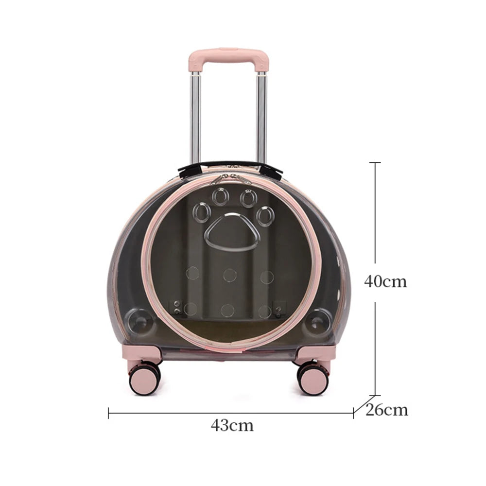 Portable Breathable Transparent Rolling Pet Travel Backpack