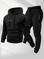 Men's Letter Print Fleece Hoodie Sweatshirt Pants Set