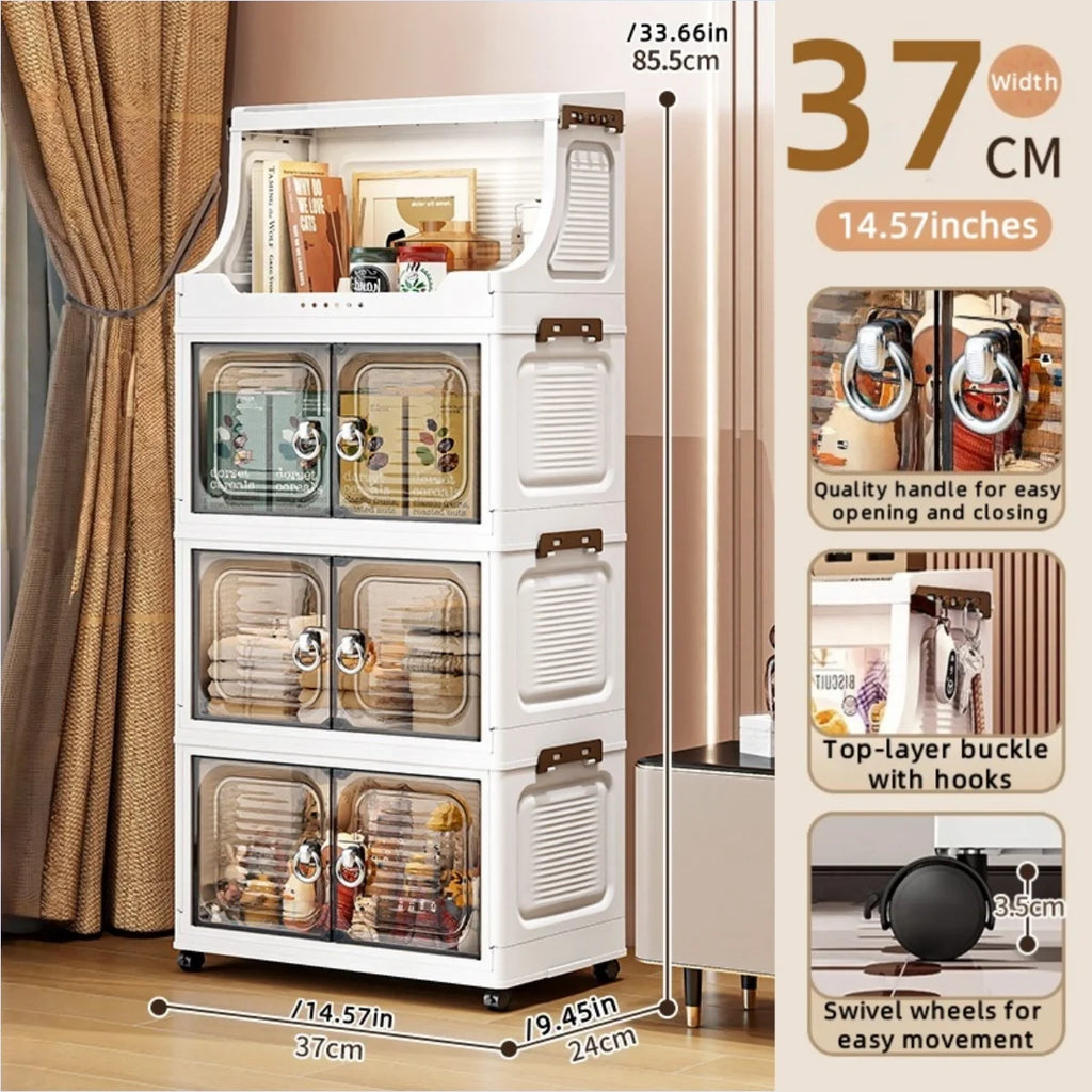 14.6in Foldable PP Plastic Storage Cabinet and Rolling Organizer