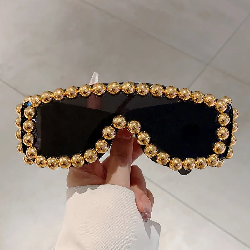 Oversized Square Pearl Sunglasses UV400 Women's Fashion Eyewear