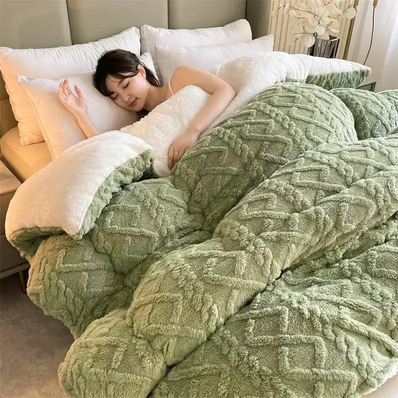 Thick Warm Faux Lambswool Blanket and Soft Plush Duvet Quilt