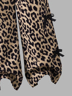 Girls' Leopard Bow Sweatshirt Wide Leg Pants Two-Piece Set