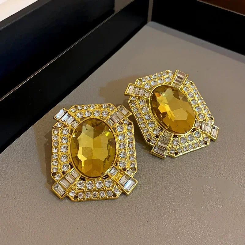 French Style Geometric Pearl Jewelry Earrings and Necklace Vintage Rhinestone