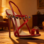 Women's Mixed Crystal Split Toe Stiletto Sandals
