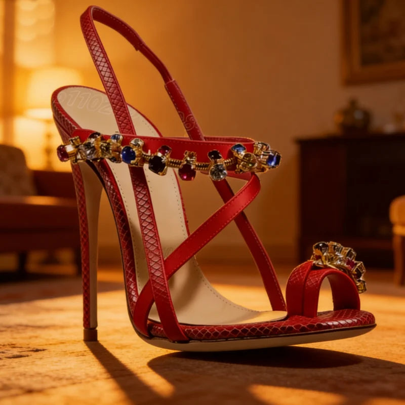 Women's Mixed Crystal Split Toe Stiletto Sandals