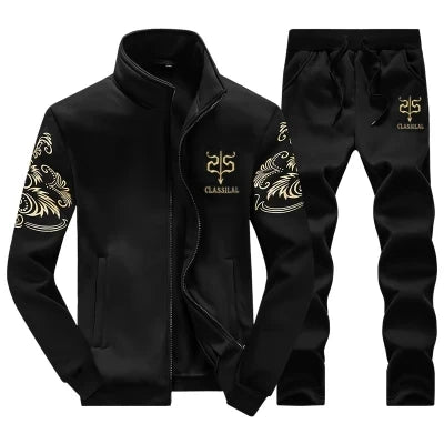 Men's Casual Plush Thickened Hoodie and Pants Two Piece Tracksuit Set