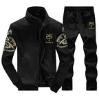 Men's Casual Plush Thickened Hoodie and Pants Two Piece Tracksuit Set