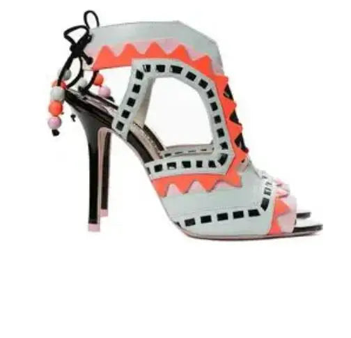 Women's Triangle Patchwork Beaded Lace-Up Sandal Boots