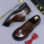 Men's Gradient Leather Brogue Shoes and Thick Sole Derby Footwear