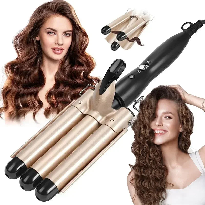 Triple Barrel Ceramic Hair Waver Curling Iron Temperature Control Styling Tool