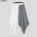 Men's Patchwork Jogger Pants Elastic Waist Wide Leg Trousers